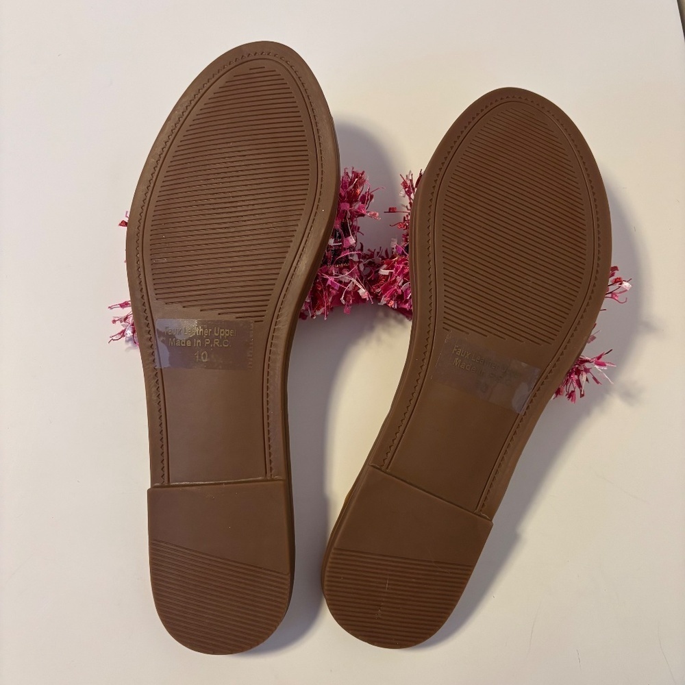 Avanti Pink Fringe Slip On Slide Flat Sandals Vegan Faux Leather Womens US 10 - Picture 4 of 4